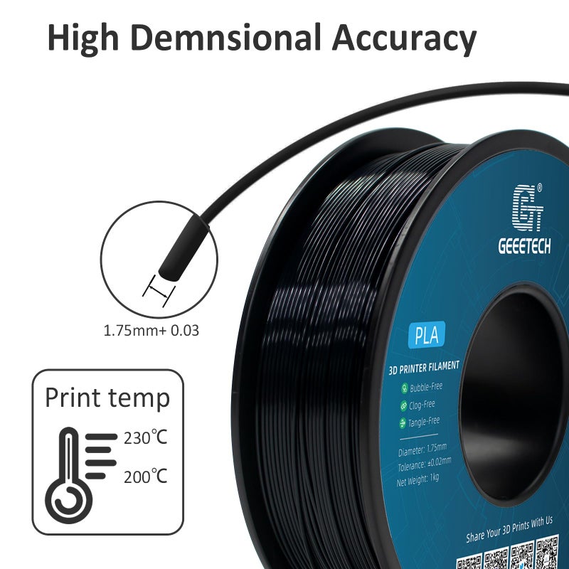 Geeetech Silk PLA Filament 1.75mm for 3D Printer, Metal-Like Shiny 3D Filament 1kg (2.2lbs) 1 Spool, Dimensional Accuracy +/- 0.02 mm, Silk Black - Image 4